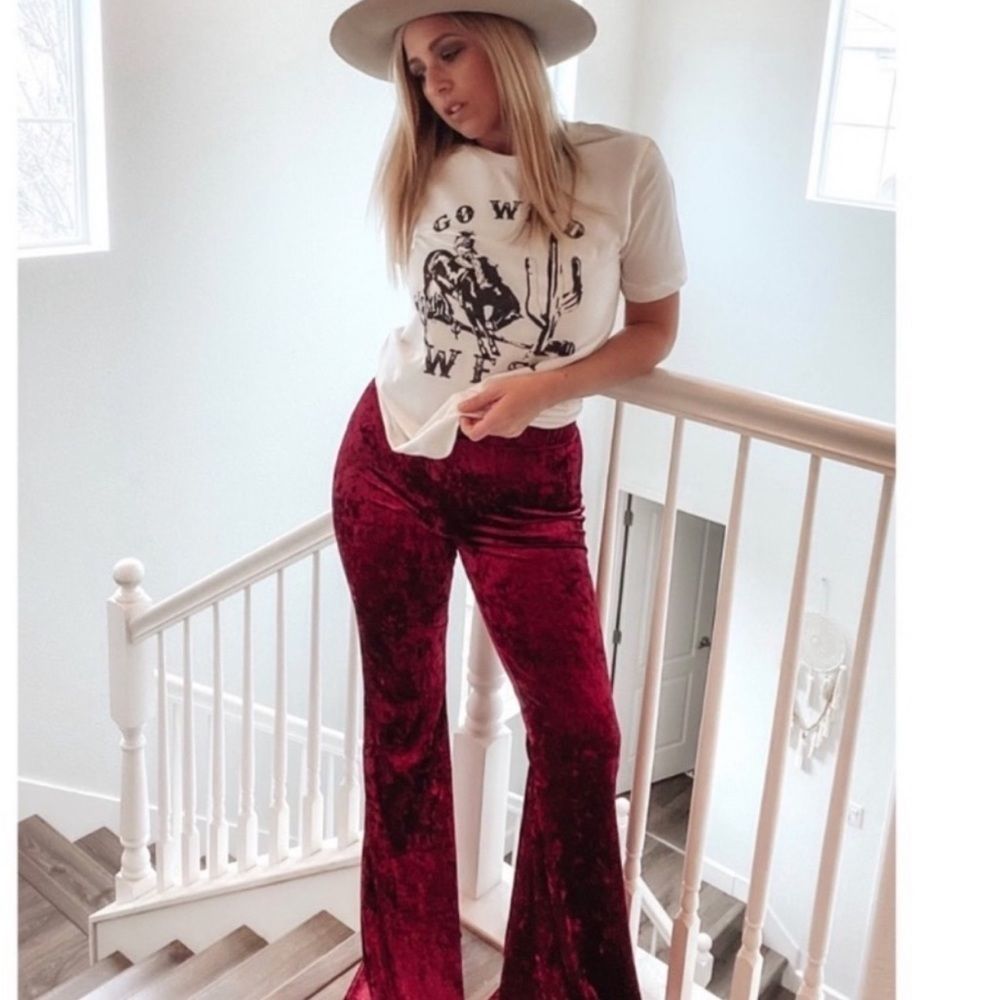 “CRUSHING ON YOU” Wine Velvet Flare Pants
